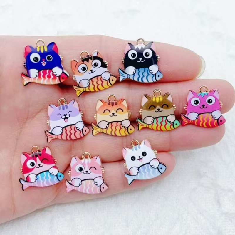 Phone Accessories Usa - 10pcs cross-border cartoon cute alloy cat